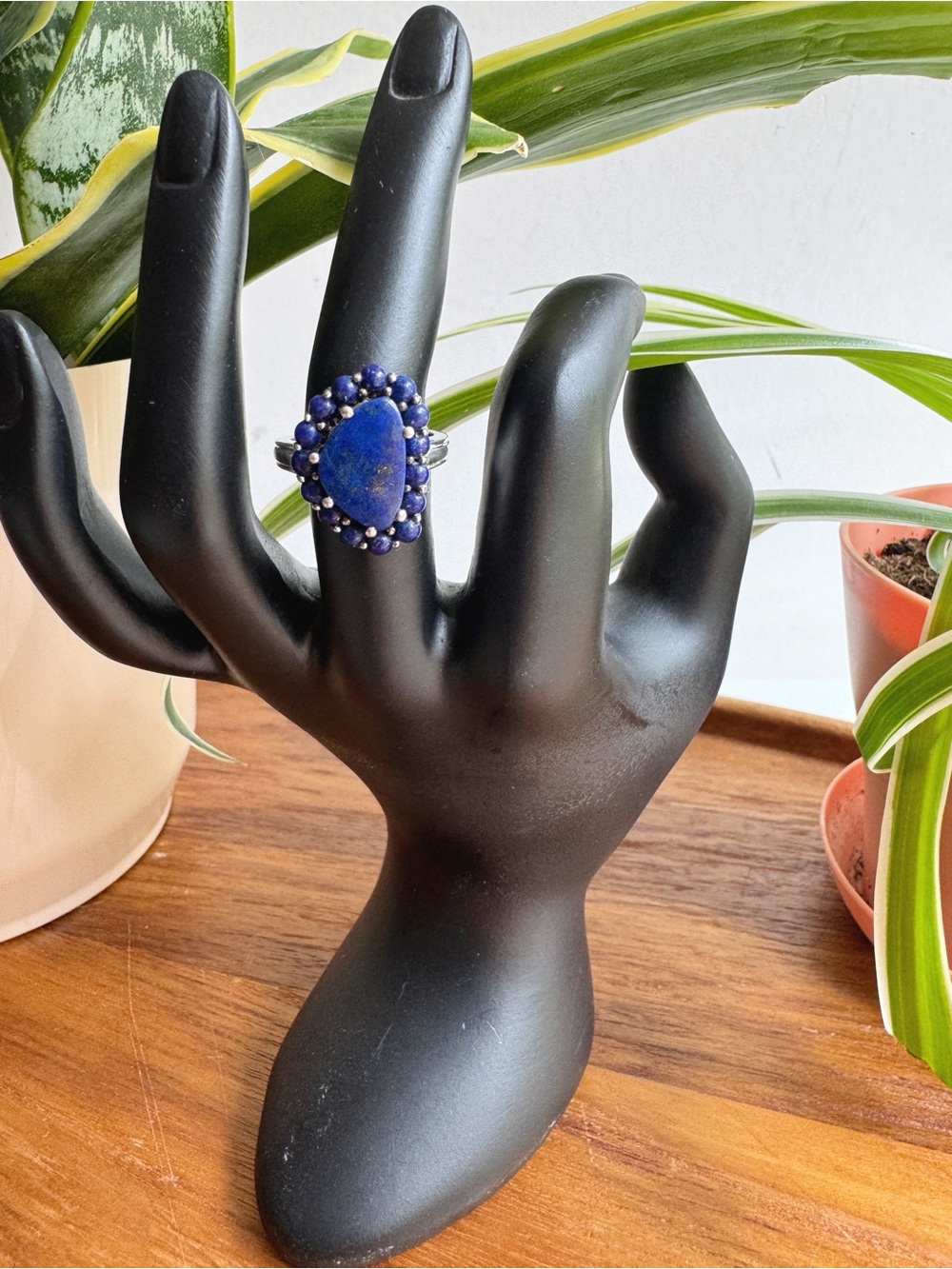 RJ Sterling Silver Lapis Lazuli Stone Cocktail Ring Size 6
